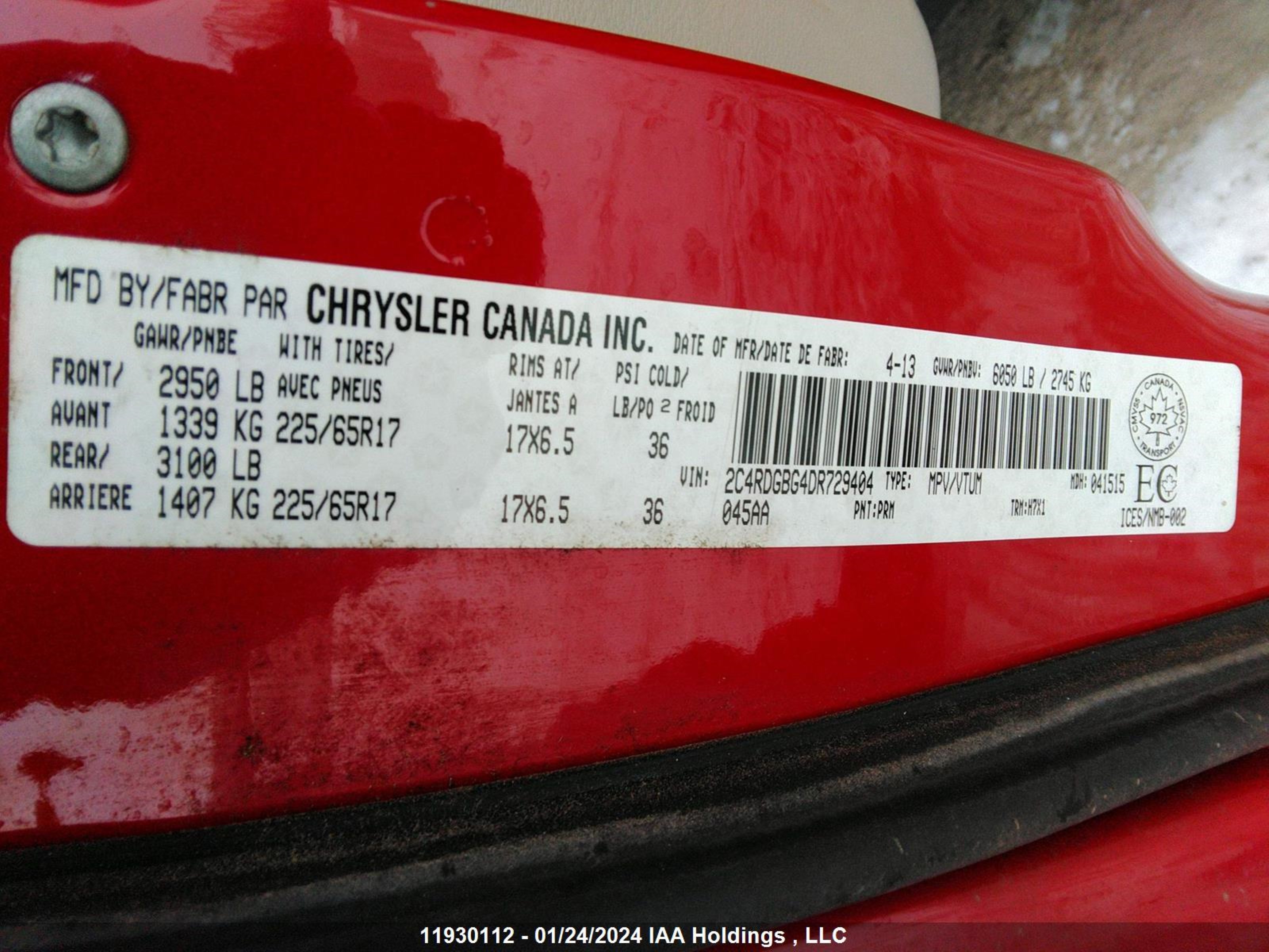 Photo 8 VIN: 2C4RDGBG4DR729404 - DODGE CARAVAN 