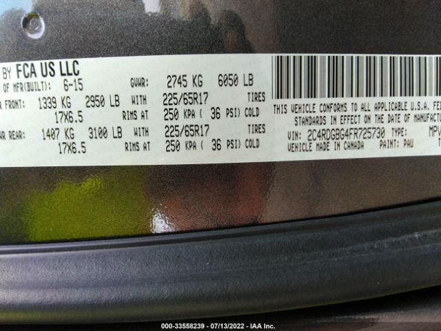 Photo 8 VIN: 2C4RDGBG4FR725730 - DODGE GRAND CARAVAN 