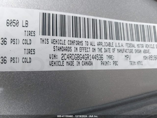 Photo 8 VIN: 2C4RDGBG4GR144536 - DODGE GRAND CARAVAN 