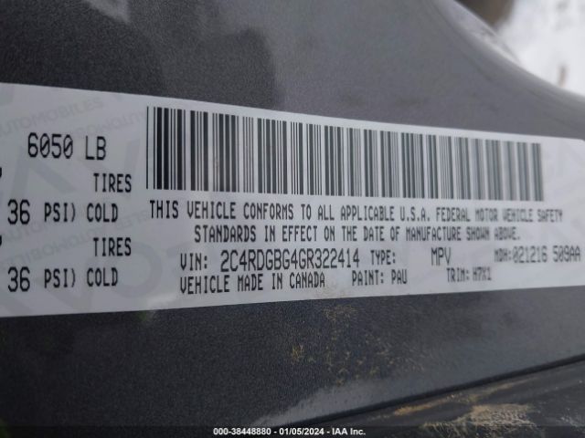 Photo 8 VIN: 2C4RDGBG4GR322414 - DODGE GRAND CARAVAN 