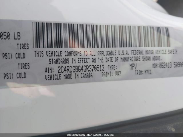 Photo 8 VIN: 2C4RDGBG4GR370513 - DODGE GRAND CARAVAN 