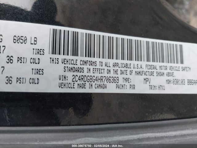 Photo 8 VIN: 2C4RDGBG4HR706369 - DODGE GRAND CARAVAN 