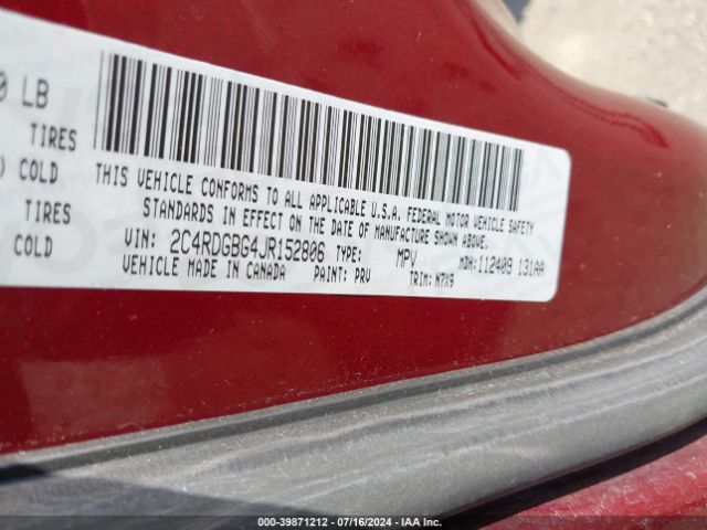 Photo 8 VIN: 2C4RDGBG4JR152806 - DODGE GRAND CARAVAN 