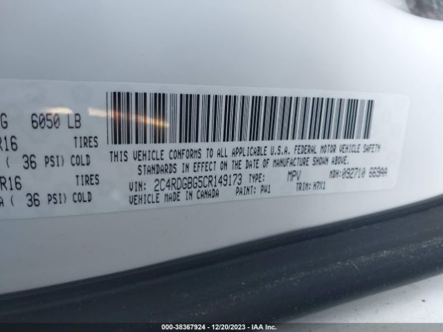 Photo 8 VIN: 2C4RDGBG5CR149173 - DODGE GRAND CARAVAN 