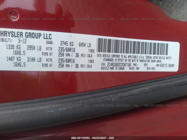 Photo 8 VIN: 2C4RDGBG5CR307186 - DODGE GRAND CARAVAN 