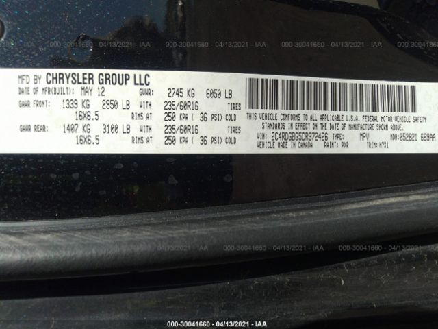 Photo 8 VIN: 2C4RDGBG5CR372426 - DODGE GRAND CARAVAN 