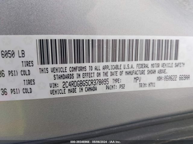 Photo 8 VIN: 2C4RDGBG5CR378095 - DODGE GRAND CARAVAN 