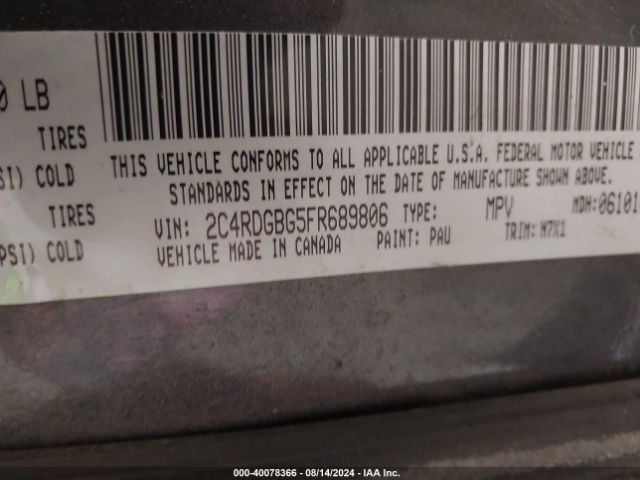 Photo 8 VIN: 2C4RDGBG5FR689806 - DODGE GRAND CARAVAN 