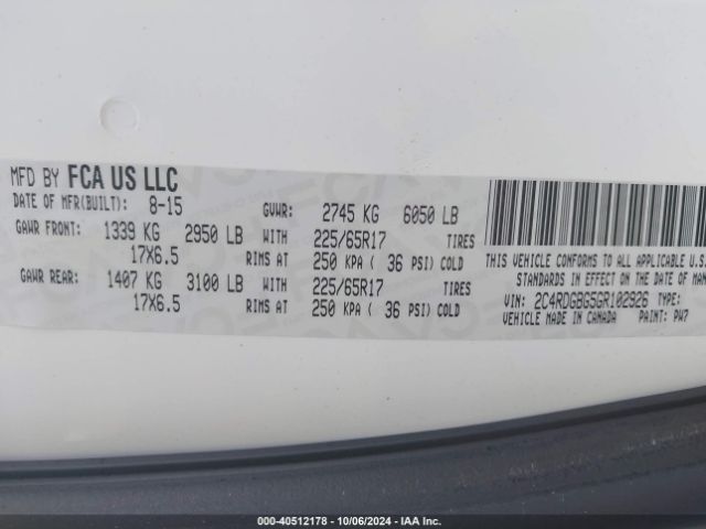 Photo 8 VIN: 2C4RDGBG5GR102926 - DODGE GRAND CARAVAN 