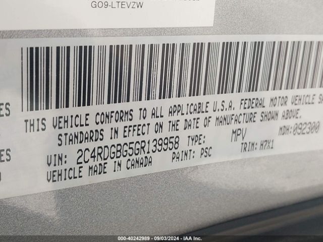 Photo 8 VIN: 2C4RDGBG5GR139958 - DODGE GRAND CARAVAN 