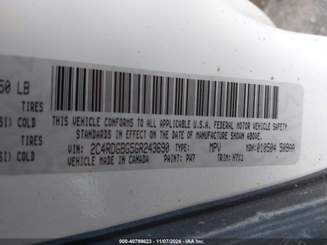 Photo 8 VIN: 2C4RDGBG5GR243690 - DODGE GRAND CARAVAN 