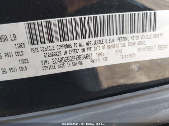 Photo 8 VIN: 2C4RDGBG5HR834801 - DODGE GRAND CARAVAN 