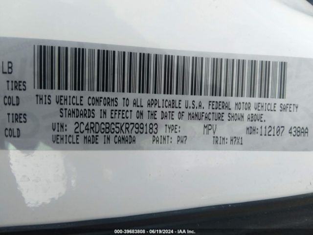 Photo 8 VIN: 2C4RDGBG5KR799183 - DODGE GRAND CARAVAN 