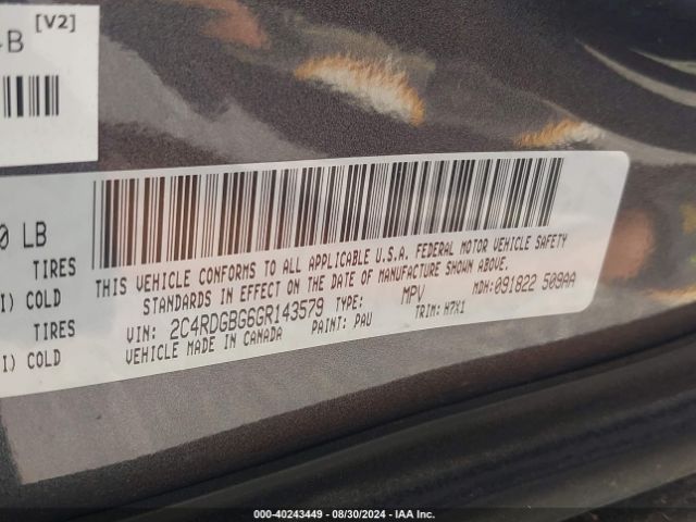 Photo 8 VIN: 2C4RDGBG6GR143579 - DODGE GRAND CARAVAN 