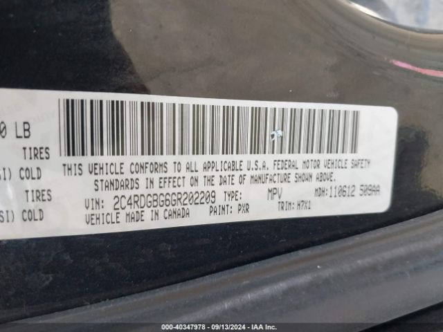 Photo 8 VIN: 2C4RDGBG6GR202209 - DODGE GRAND CARAVAN 