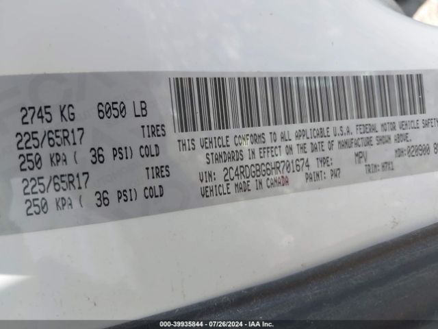 Photo 8 VIN: 2C4RDGBG6HR701674 - DODGE GRAND CARAVAN 