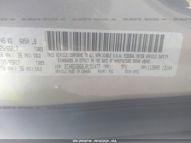 Photo 8 VIN: 2C4RDGBG6JR151477 - DODGE GRAND CARAVAN 