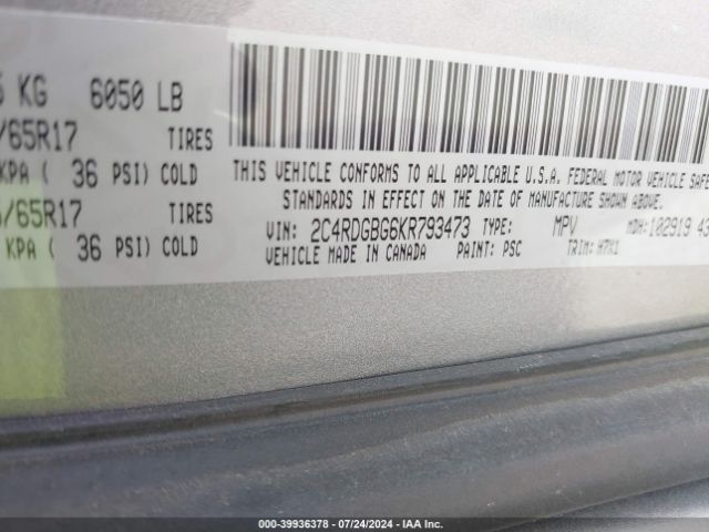 Photo 8 VIN: 2C4RDGBG6KR793473 - DODGE GRAND CARAVAN 