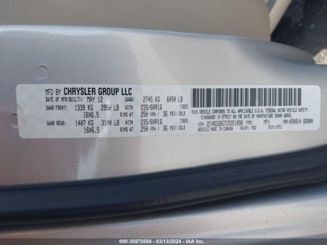 Photo 8 VIN: 2C4RDGBG7CR351898 - DODGE GRAND CARAVAN 