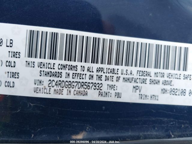 Photo 8 VIN: 2C4RDGBG7DR567932 - DODGE GRAND CARAVAN 