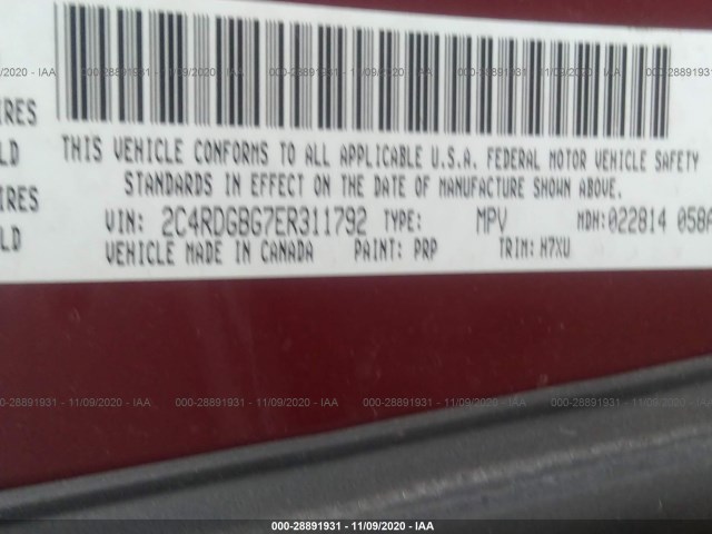 Photo 8 VIN: 2C4RDGBG7ER311792 - DODGE GRAND CARAVAN 