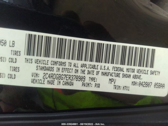 Photo 8 VIN: 2C4RDGBG7ER378909 - DODGE GRAND CARAVAN 