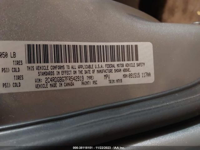 Photo 8 VIN: 2C4RDGBG7FR542919 - DODGE GRAND CARAVAN 