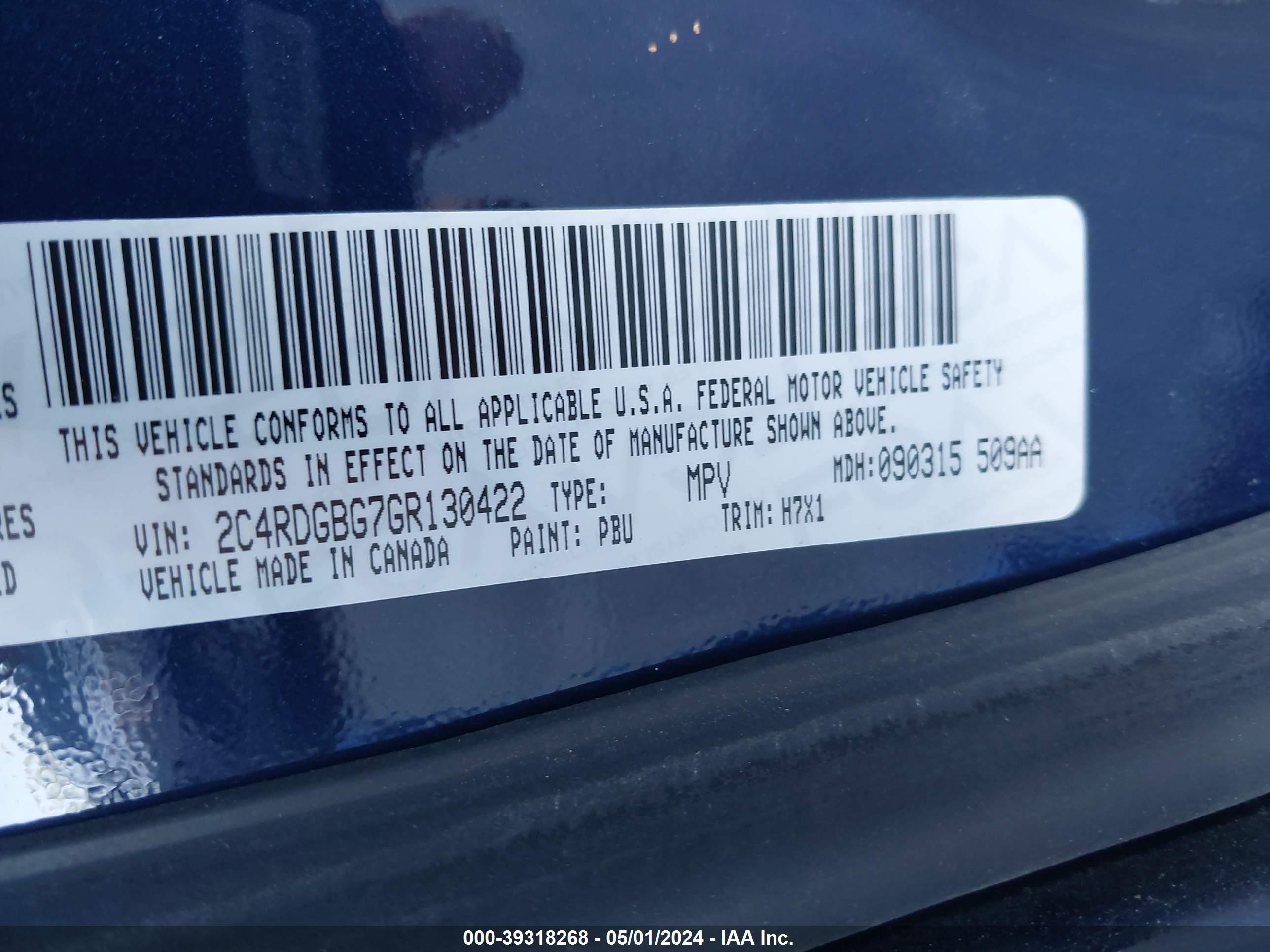 Photo 4 VIN: 2C4RDGBG7GR130422 - DODGE CARAVAN 