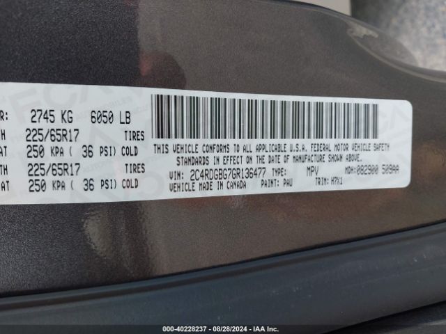 Photo 8 VIN: 2C4RDGBG7GR136477 - DODGE GRAND CARAVAN 