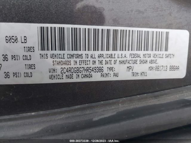 Photo 8 VIN: 2C4RDGBG7HR549386 - DODGE GRAND CARAVAN 