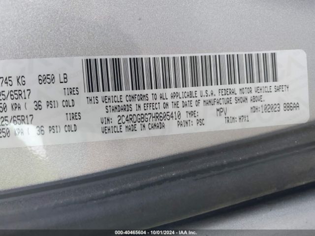 Photo 8 VIN: 2C4RDGBG7HR605410 - DODGE GRAND CARAVAN 