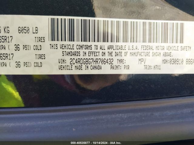 Photo 8 VIN: 2C4RDGBG7HR706432 - DODGE GRAND CARAVAN 