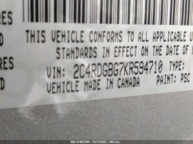 Photo 8 VIN: 2C4RDGBG7KR594710 - DODGE GRAND CARAVAN 