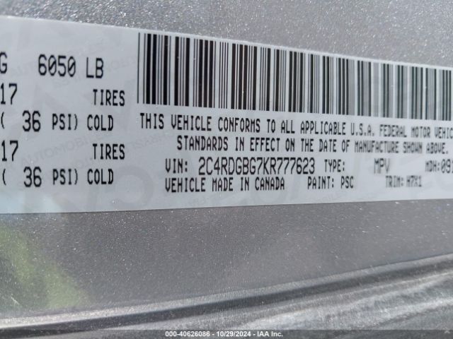 Photo 8 VIN: 2C4RDGBG7KR777623 - DODGE GRAND CARAVAN 