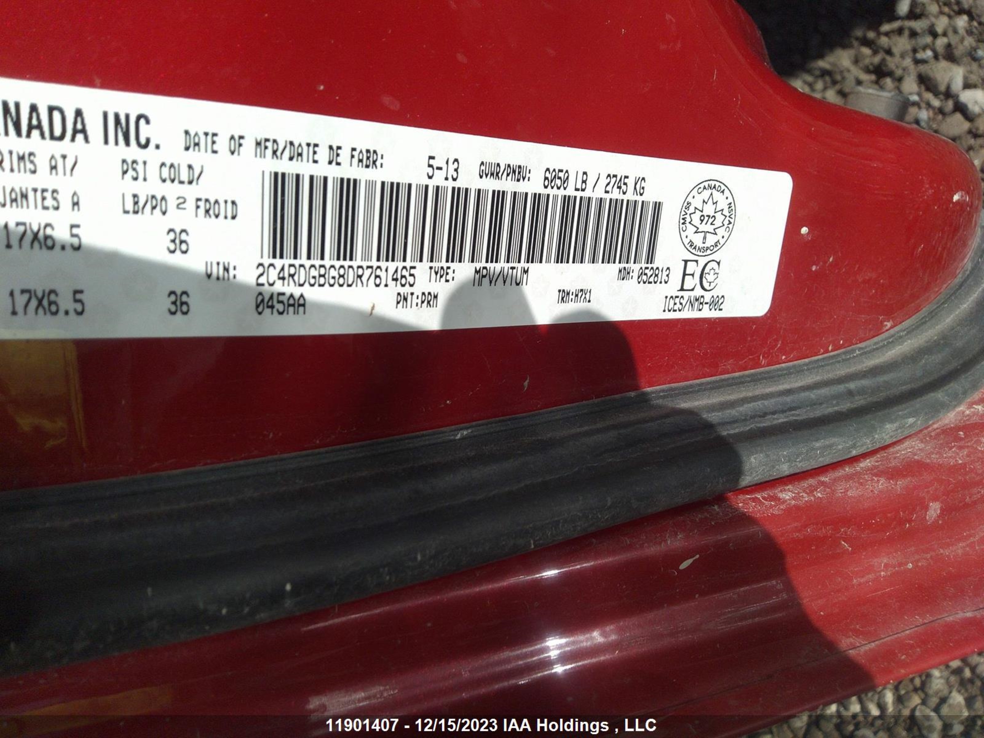 Photo 8 VIN: 2C4RDGBG8DR761465 - DODGE CARAVAN 