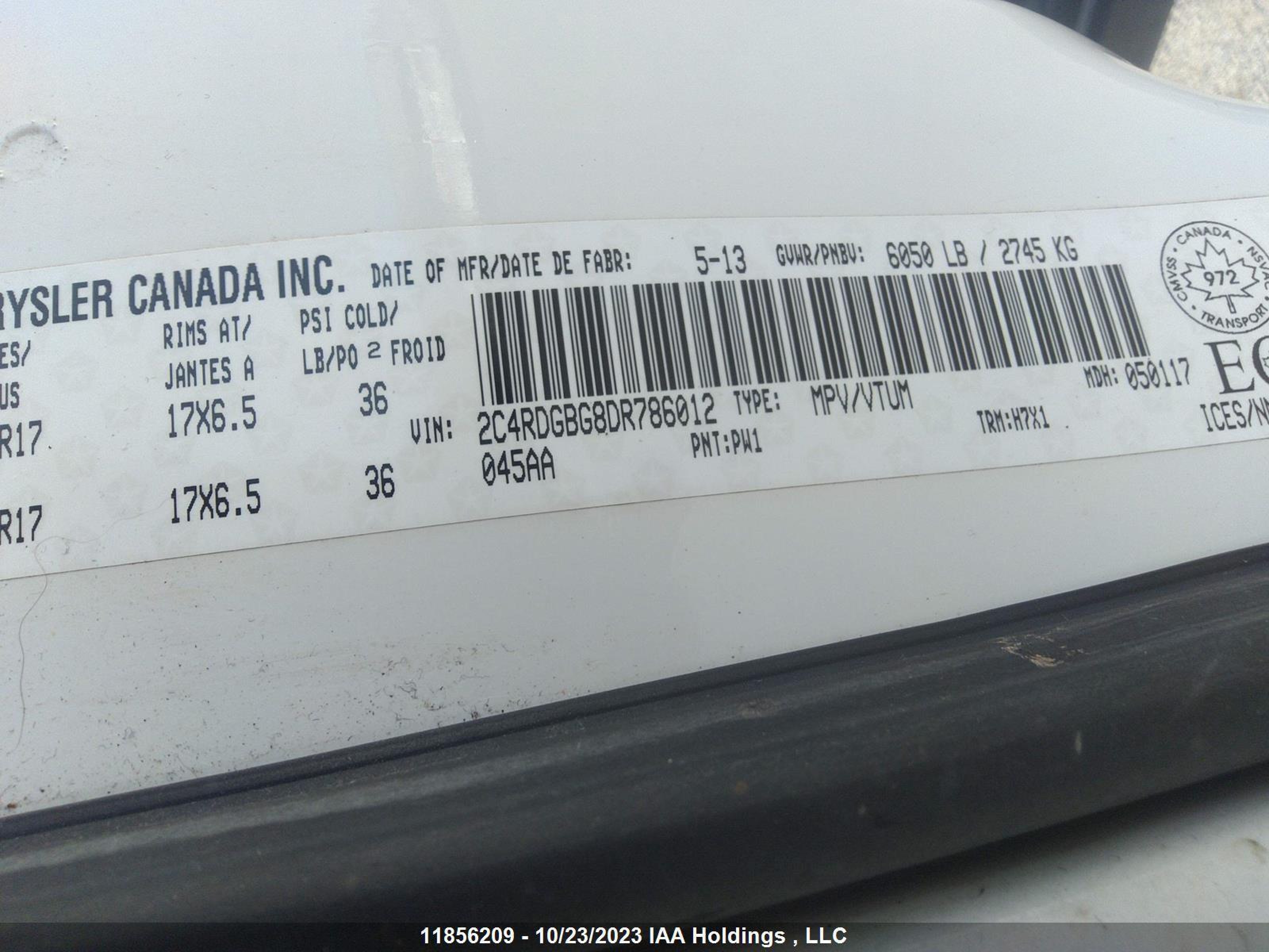 Photo 8 VIN: 2C4RDGBG8DR786012 - DODGE CARAVAN 