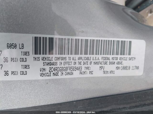 Photo 8 VIN: 2C4RDGBG8FR569403 - DODGE GRAND CARAVAN 