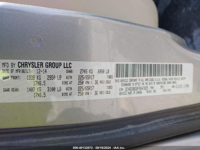 Photo 8 VIN: 2C4RDGBG8FR647825 - DODGE GRAND CARAVAN 