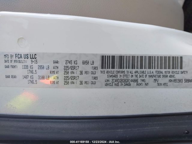 Photo 8 VIN: 2C4RDGBG8GR144006 - DODGE GRAND CARAVAN 