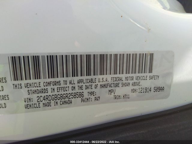 Photo 8 VIN: 2C4RDGBG8GR258586 - DODGE GRAND CARAVAN 