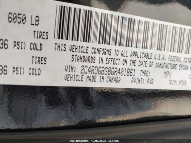 Photo 8 VIN: 2C4RDGBG8GR401861 - DODGE GRAND CARAVAN 