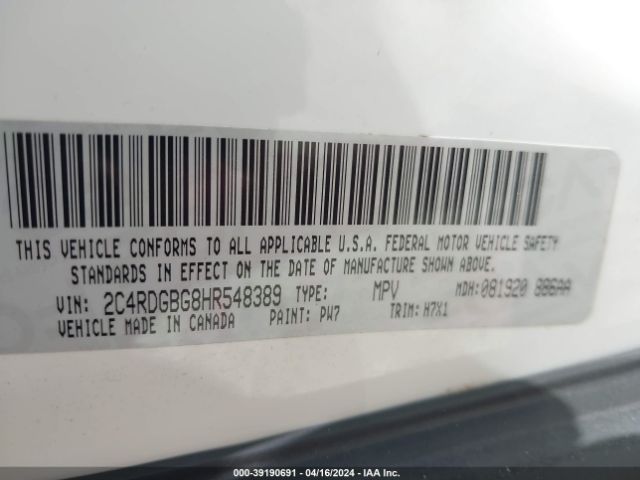 Photo 8 VIN: 2C4RDGBG8HR548389 - DODGE GRAND CARAVAN 