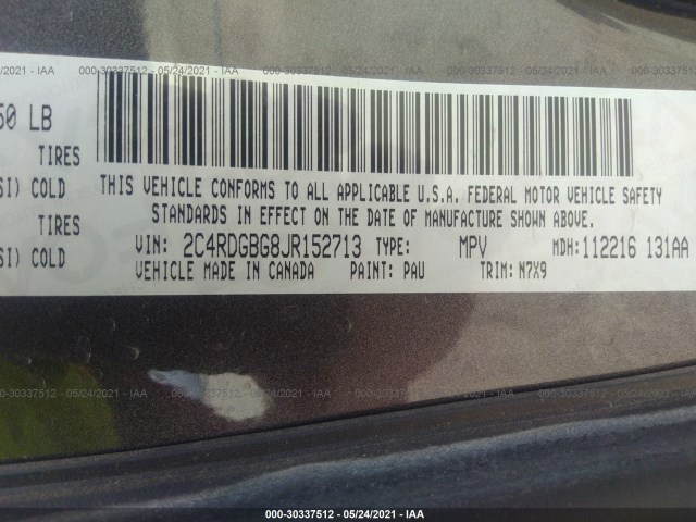 Photo 8 VIN: 2C4RDGBG8JR152713 - DODGE GRAND CARAVAN 