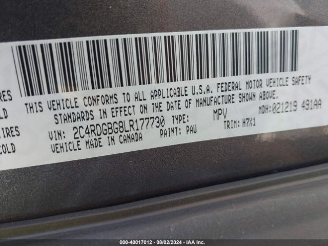 Photo 8 VIN: 2C4RDGBG8LR177730 - DODGE GRAND CARAVAN 