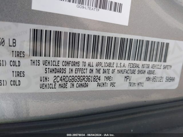 Photo 8 VIN: 2C4RDGBG9GR361824 - DODGE GRAND CARAVAN 