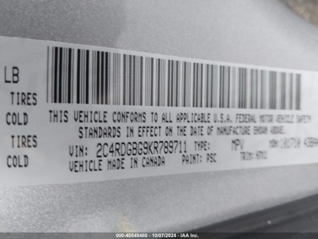 Photo 8 VIN: 2C4RDGBG9KR789711 - DODGE GRAND CARAVAN 