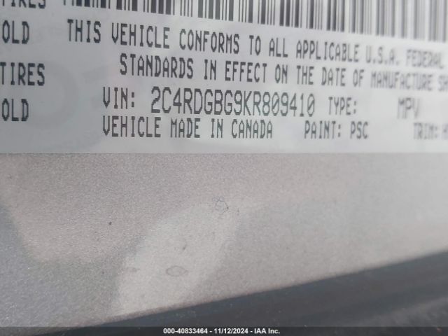 Photo 8 VIN: 2C4RDGBG9KR809410 - DODGE GRAND CARAVAN 