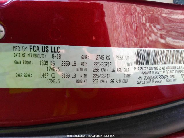 Photo 8 VIN: 2C4RDGBGXKR524618 - DODGE GRAND CARAVAN 