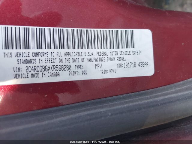 Photo 8 VIN: 2C4RDGBGXKR568280 - DODGE GRAND CARAVAN 