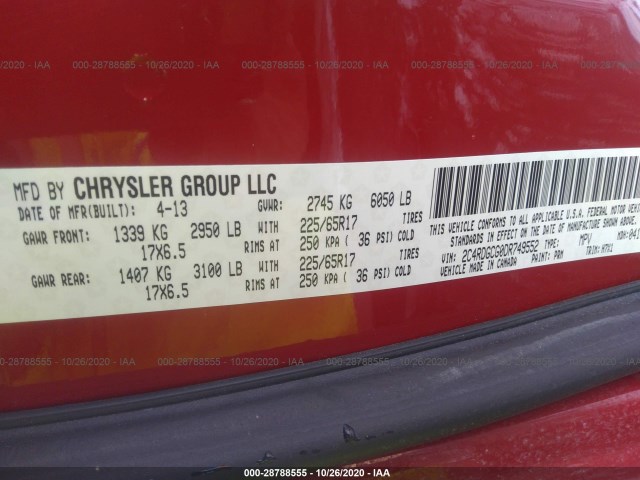 Photo 8 VIN: 2C4RDGCG0DR749552 - DODGE GRAND CARAVAN 